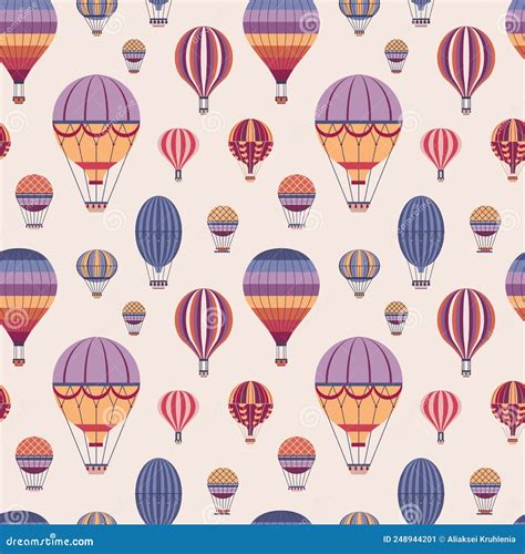 Vintage Hot Air Balloons Seamless Pattern Stock Vector Illustration