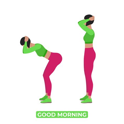 Vector Woman Doing Good Morning Bodyweight Fitness Legs Workout