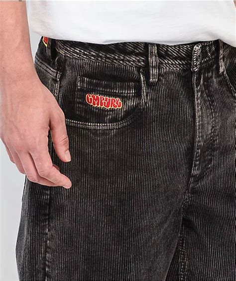 Empyre Loose Fit Sk8 Black Acid Wash Corduroy Skate Pants Mall Of