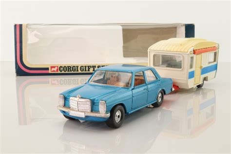 Corgi Toys Gs Mercedes Benz D And Caravan Set Metallic Blue Car