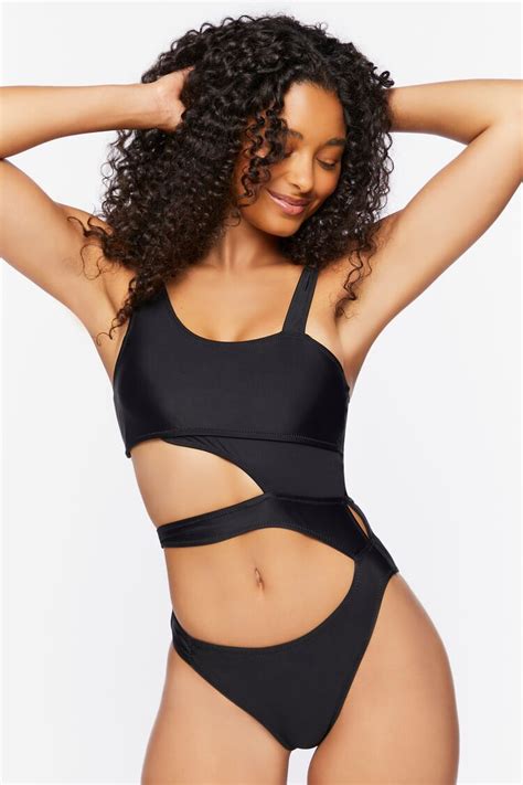 Forever 21 Cutout Monokini One Piece Swimsuit Black Forever21usa