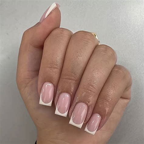 Short Blue French Tip Fake Nails Nude Square Press Temu