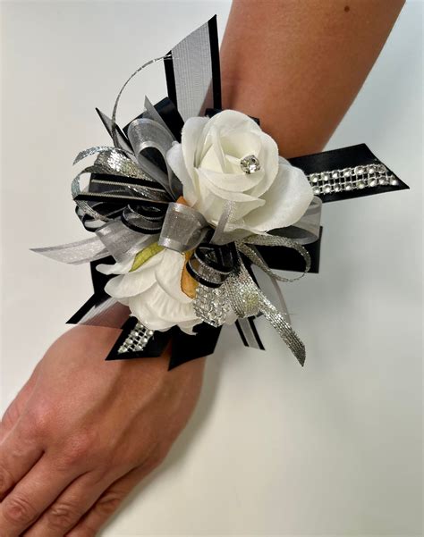 Wrist Corsage Black And Silver Black And Silver Prom Etsy