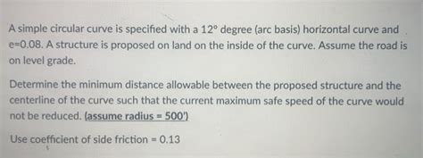 Solved A Simple Circular Curve Is Specified With A Chegg