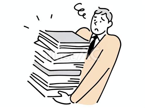 山のような書類を抱えて困る会社員男性イラスト No 24030851｜無料イラスト・フリー素材なら「イラストac」