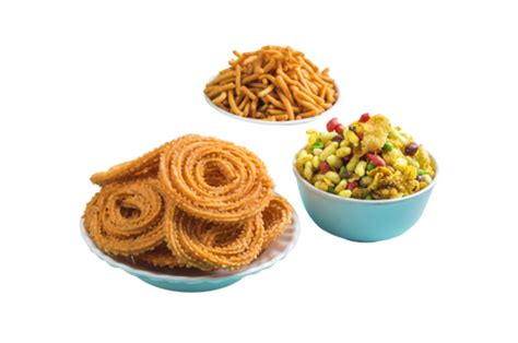 Diwali Snacks Chakli Besan Sev And Chivada On Blue Dipawali Chakali