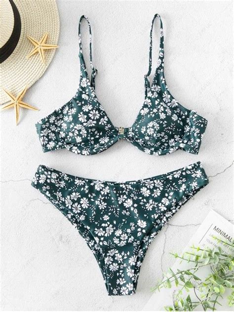 46 OFF 2020 ZAFUL Ditsy Print Underwire Cami Bikini Swimsuit In