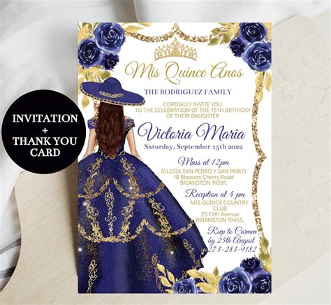 Royal Blue Gold Western Charro 2 Sided Quinceanera Invitation Ubicaciondepersonas Cdmx Gob Mx