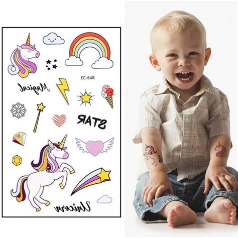 Autocollant De Tatouage Licorne Pour Enfants Faveurs Tatouage