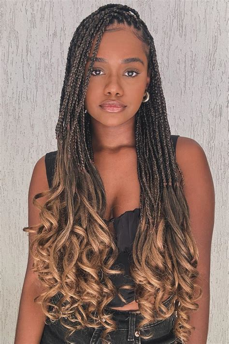 Brown Blonde Curly Box Braids Crochet Hair Pre Looped Long Goddess Box