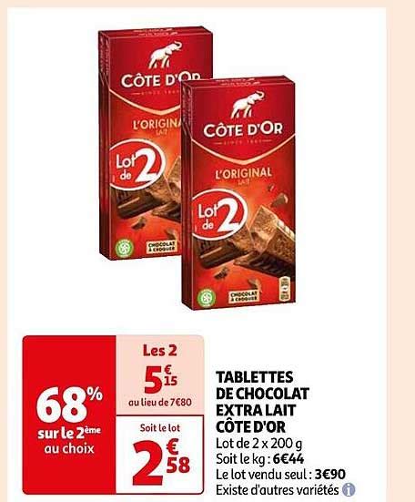 Promo Tablettes De Chocolat Extra Lait C Te D Or Chez Auchan