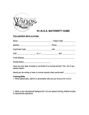 Fillable Online WINGS MATERNITY HOME VOLUNTEER APPLICATION Fax Email