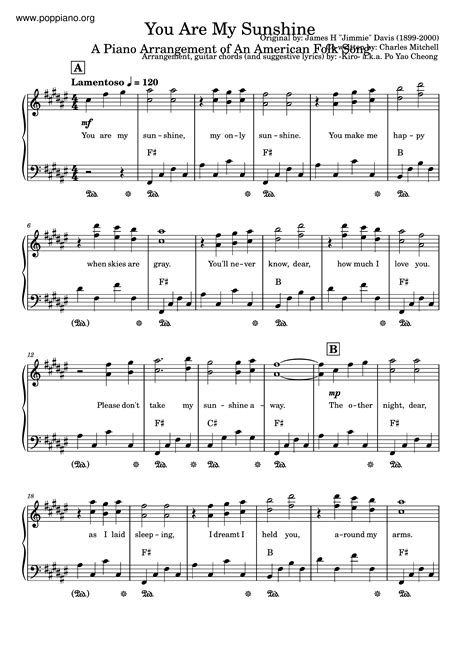 You Are My Sunshine Sheet Music For Kids