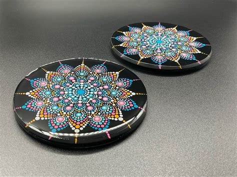 Lot De Dessous De Verres Peinture De Mandalas Sur Rondins De Bois