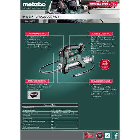 Metabo Fp 18 Ltx 18v Cordless Grease Gun Bare Unit Toolfix