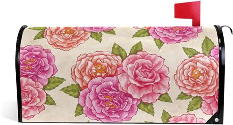 GZHJMY Vintage Pink Roses Floral Magnetic Mailbox Cover Standard Size