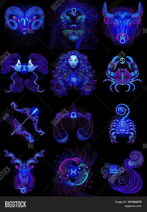 Set Neon Zodiac Icons Vector Photo Free Trial Bigstock