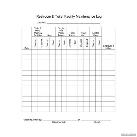 Simple Restroom Cleaning Log Template Printable Template Printable