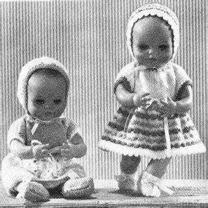 BARGAIN 3 PDF Vintage Dolls Clothes Knitting Pattern Dress Bonnet