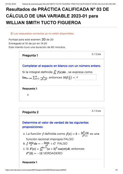 Práctica Calificada N 03 DE Cálculo DE UNA Variable 2023 01 Willian