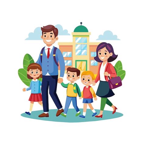 Una familia con un hombre y dos niños caminando en un parque Vector