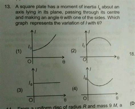 13. A square plate has a moment of inertia I, about an axis lying in its plane, passing through ...