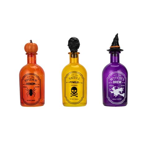 Willow And Riley Glass Potions Bottles With Decorative Toppers Set Of 3