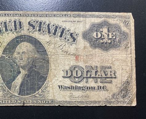 1917 1 Red Seal Large Bill US PAPER MONEY LARGE NOTE For Sale