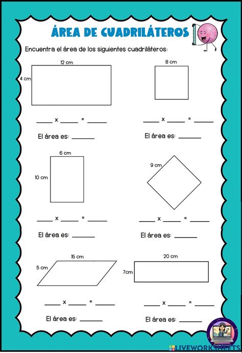 Area Cuadriláteros worksheet Área y perímetro Areas de figuras