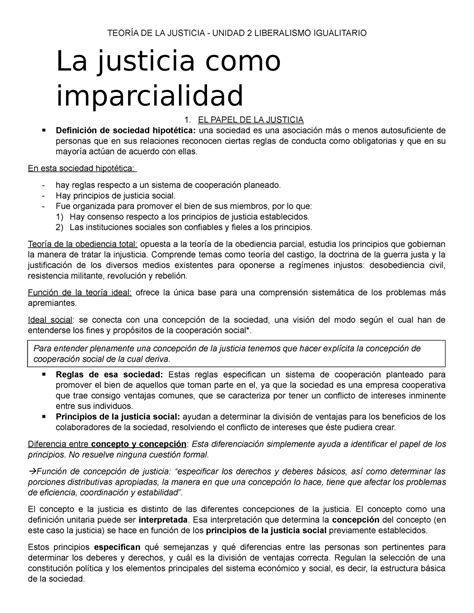 Teoría De La Justicia TeorÍa De La Justicia Unidad 2 Liberalismo