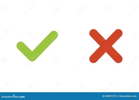 Green Check Mark Red Cross Mark Icon Set Stock Vector Illustration