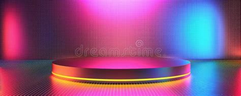 Futuristic Pop Art Podium With Holographic Background In Vibrant Neon