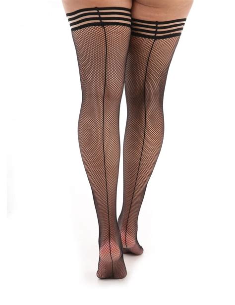 Pamela Mann Black Fishnet Seamed Strappy Hold Ups Stockings Kiss Tights