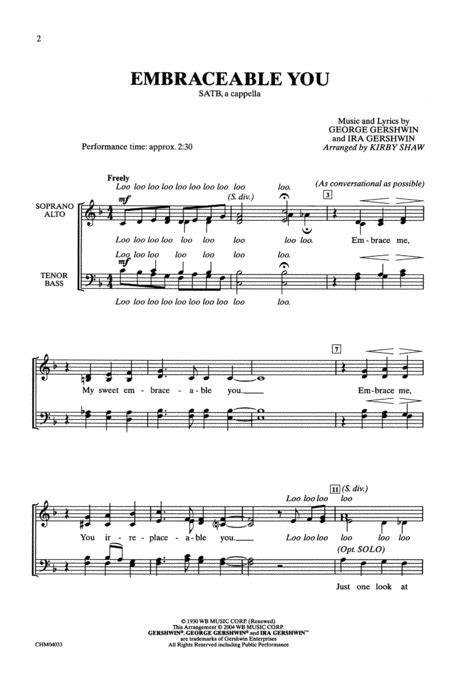 Embraceable You By George Gershwin A Cappella Digital Sheet Music