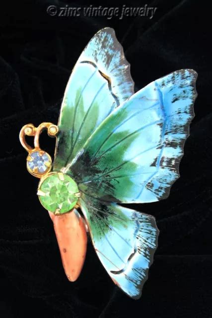 Broche Vintage Originale Par Robert Mail Color Papillon Strass Or