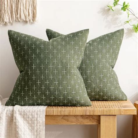 Miulee Linen Pillow Covers 20x20 Inch Dark Olive Green