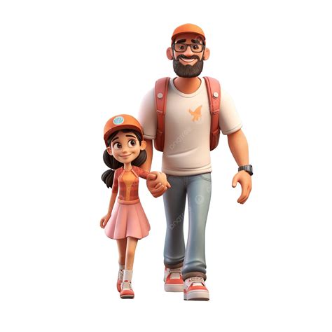 3d Render Padre E Hija Caminando Juntos Ilustración Png Dibujos 3d Padre Niño Png Imagen Para