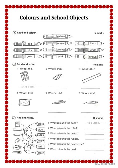 Colours And School Objects English Esl Worksheets Pdf Doc