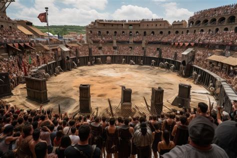 Premium AI Image | Lifesize gladiator battle arena with spectators watching in the background