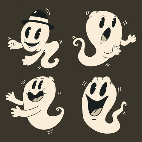 Premium Vector | Cute cartoon ghosts set. halloween funny vintage ...