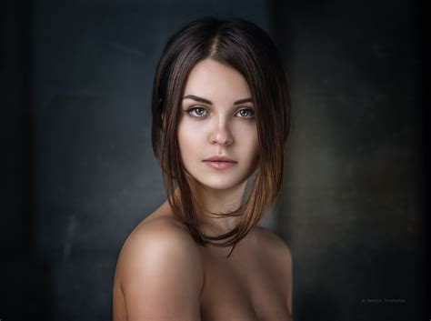 P Green Eyes Brunette Women Px Dennis Drozhzhin Wavy Hair