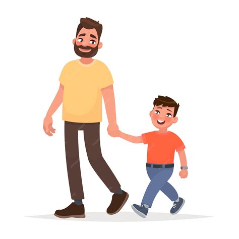 Premium Vector Father And Son Are Walking Together Vector