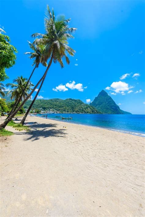 Paradise Beach at Soufriere Bay with View To Piton at Small Town ...