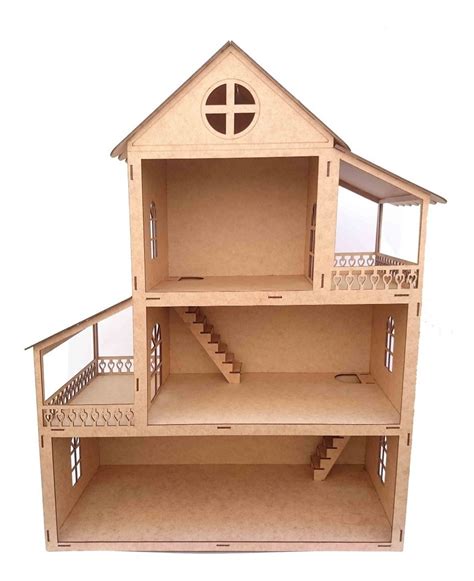 Casa Casinha De Boneca Madeira Mdf Crú Polly 60 Cm Altura