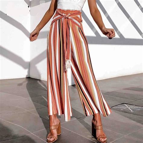 Split Wide Leg Stripe Pant With Tassel Stripe Pants Love That Boho