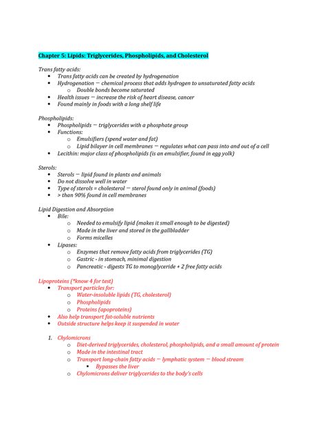 Nutrition Midterm 2 Study Guide Chapter 5 Lipids Triglycerides