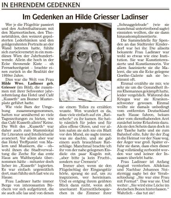 Traueranzeigen Von Hilde Ladinser Trauer Bz