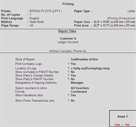 Configuring And Printing Confirmation Statements