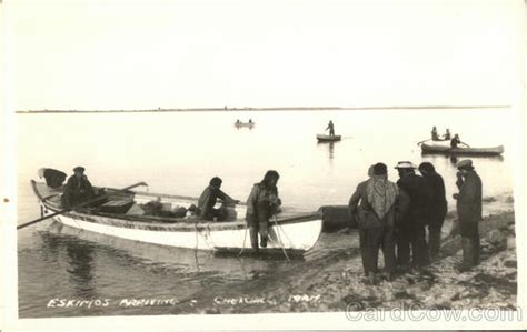 Eskimos Arriving Canoes And Rowboats Postcard