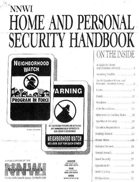 Neighborhood Watch Institutes Home And Personal Security Handbook